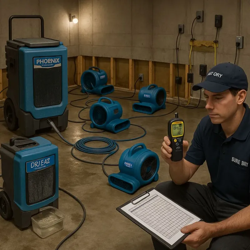 Structural Drying and Dehumidification process in Bellevue, OH